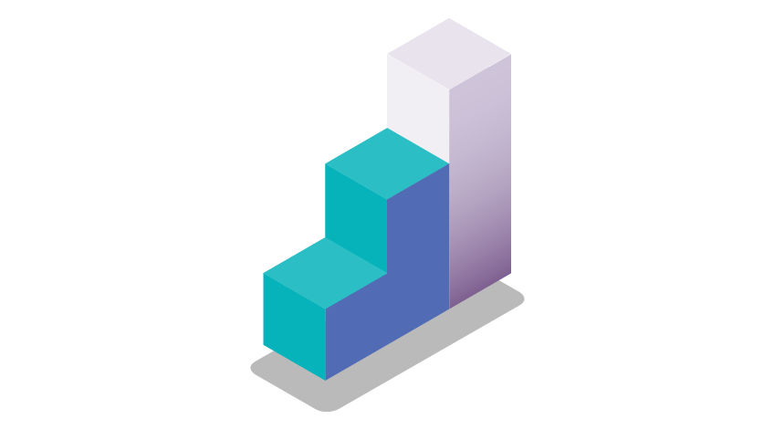 Blue illustration of three steps