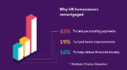 Why do homeowners remortgage? Why do homeowners remortgage? 43% remortgage to reduce monthly payments. 19% to fund home improvements. 16% to relieve financial anxiety. Note this was a multiple-choice question.
